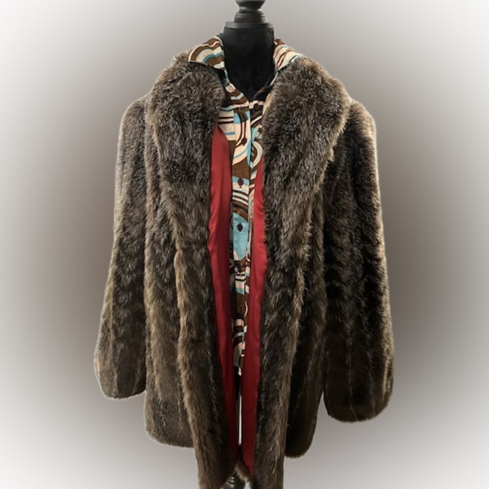 Vintage STYLE VI LTD. Chevron Patterned Faux Mink Fur Coat